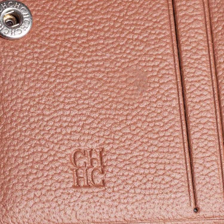 Pre Owned Carolina Herrera Brown Monogram Leather Tri Fold Compact Wallet