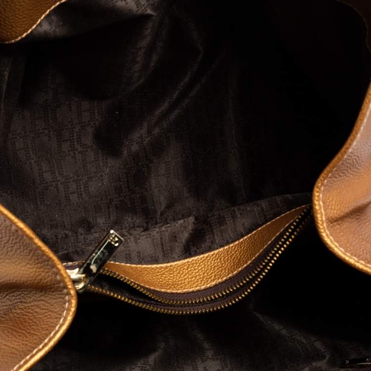 Pre Owned Carolina Herrera Metallic Gold Grained Leather Large Matteo Tote