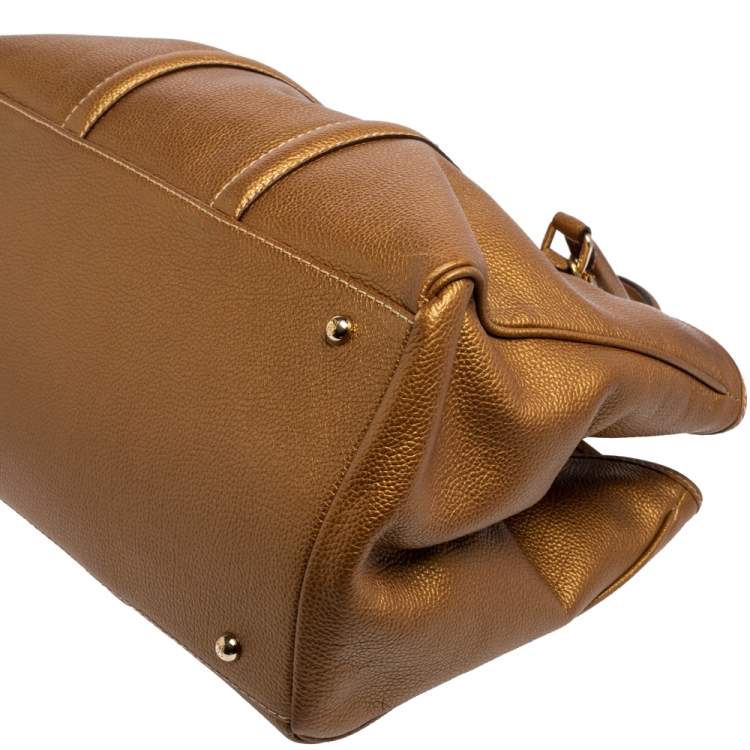 Pre Owned Carolina Herrera Metallic Gold Grained Leather Large Matteo Tote