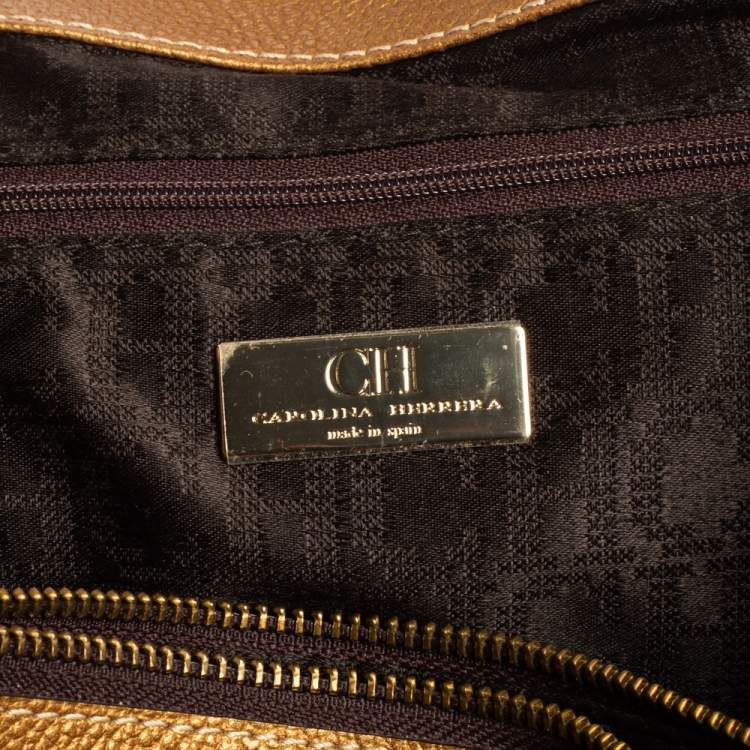 Pre Owned Carolina Herrera Metallic Gold Grained Leather Large Matteo Tote