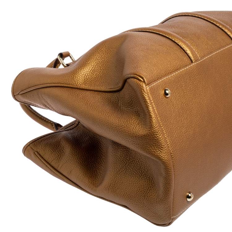 Pre Owned Carolina Herrera Metallic Gold Grained Leather Large Matteo Tote