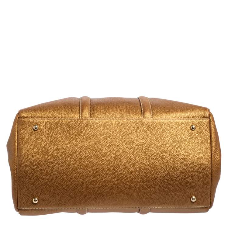 Pre Owned Carolina Herrera Metallic Gold Grained Leather Large Matteo Tote