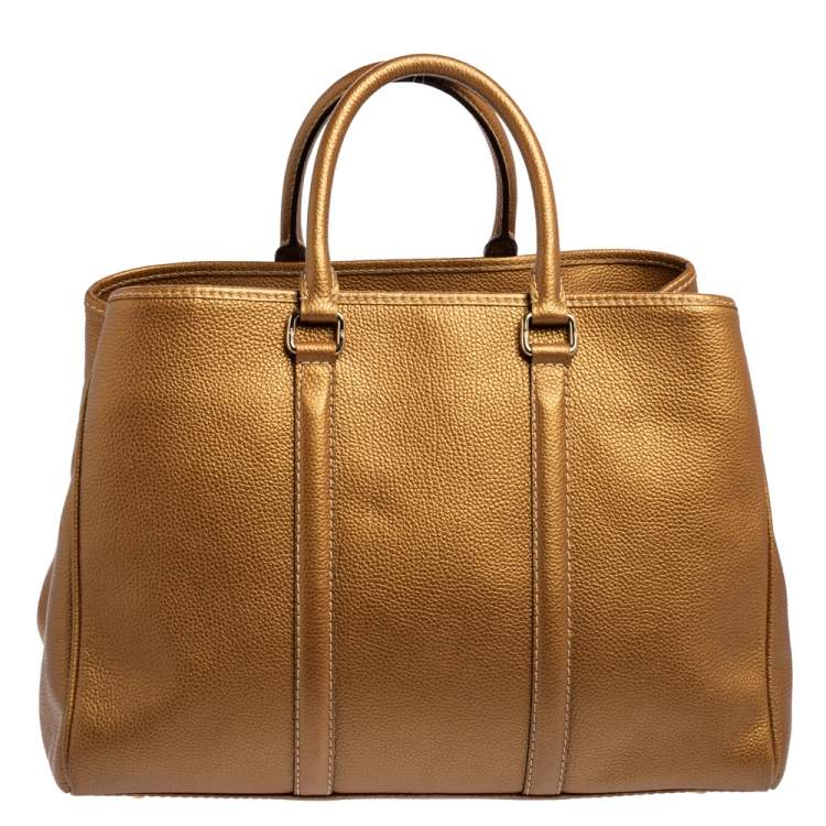 Pre Owned Carolina Herrera Metallic Gold Grained Leather Large Matteo Tote