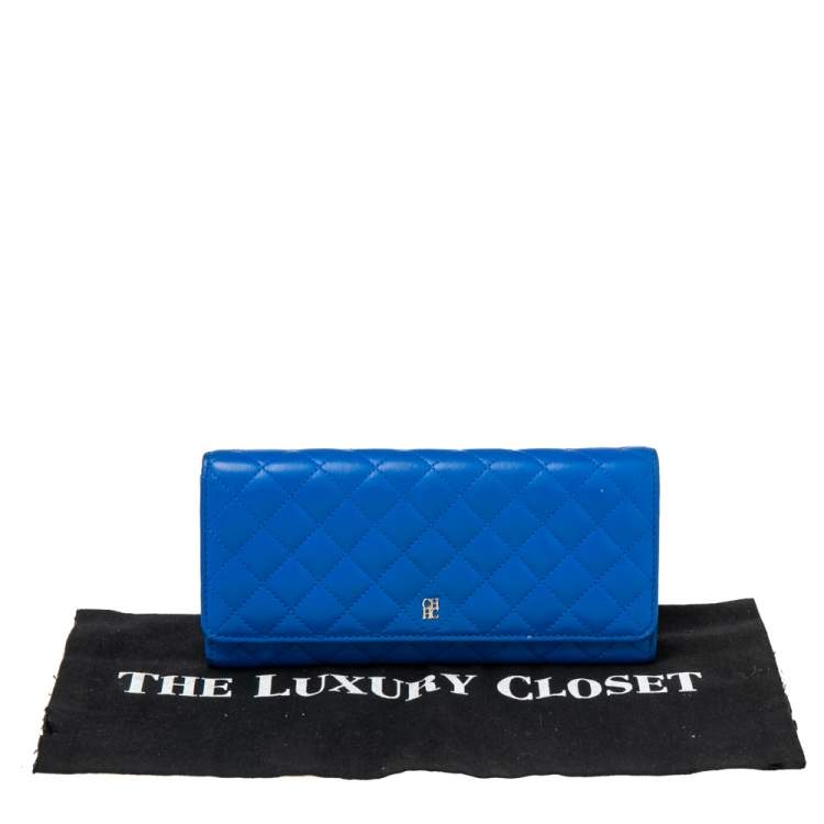 Pre Owned Carolina Herrera Blue Quilted Leather Long Trifold Wallet