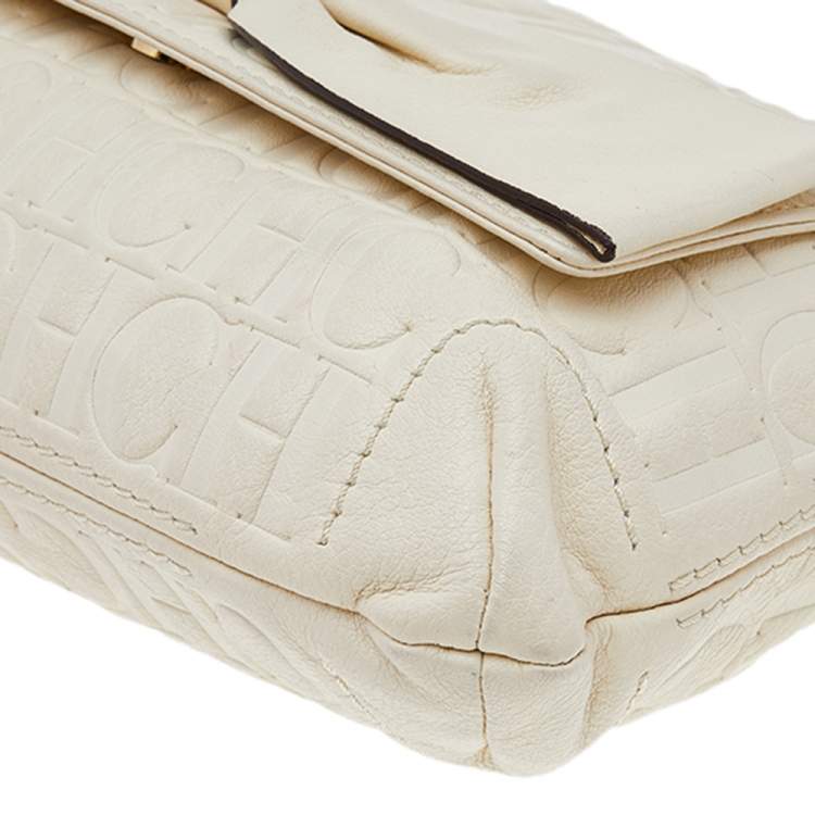 مملوكة مسبقًا Carolina Herrera White Monogram Embossed Leather Audrey Shoulder Bag