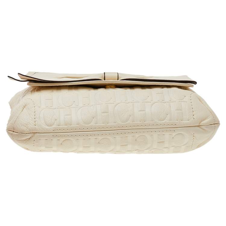 مملوكة مسبقًا Carolina Herrera White Monogram Embossed Leather Audrey Shoulder Bag