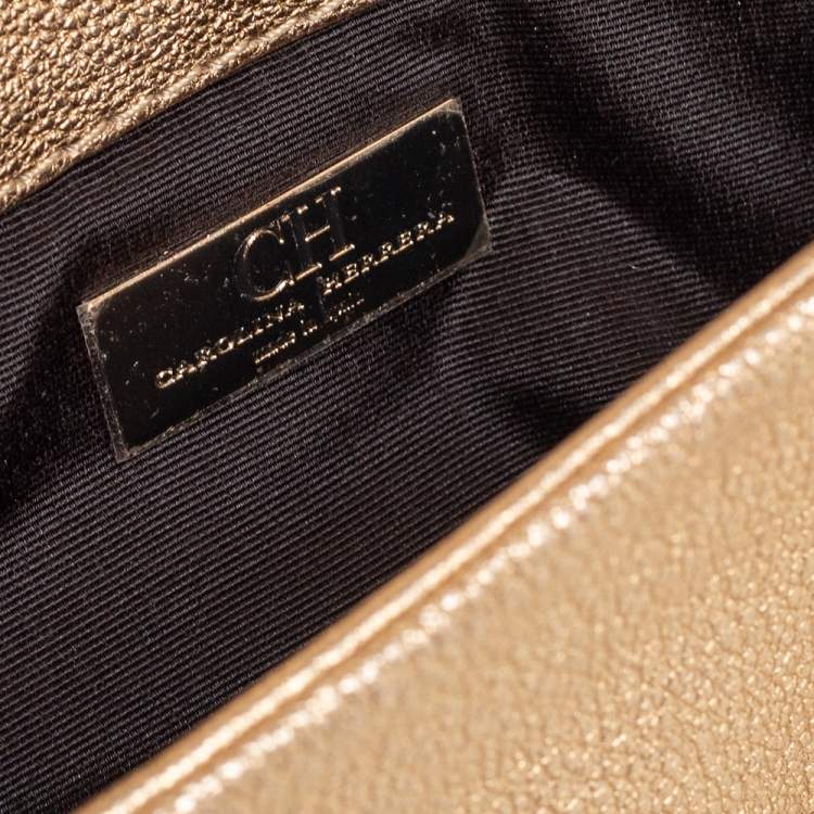 Pre Owned Carolina Herrera Metallic Gold Quilted Leather Flap Chain Shoulder Bag