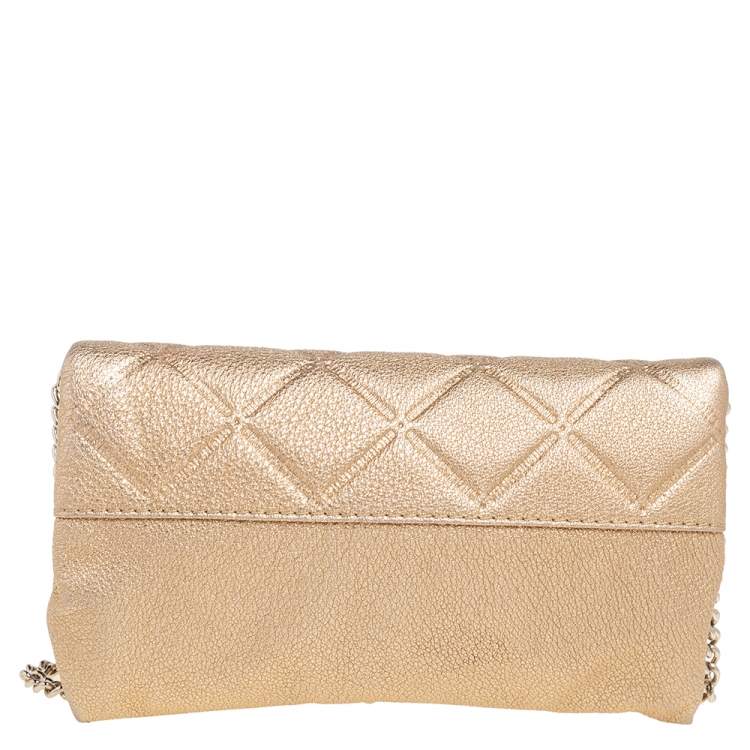Pre Owned Carolina Herrera Metallic Gold Quilted Leather Flap Chain Shoulder Bag