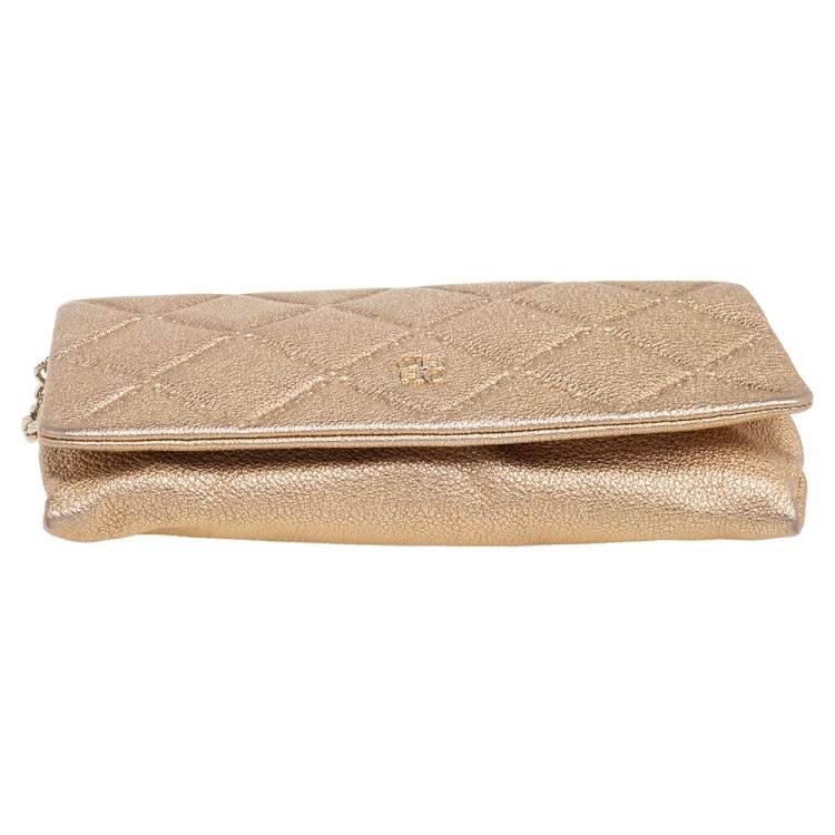 Pre Owned Carolina Herrera Metallic Gold Quilted Leather Flap Chain Shoulder Bag