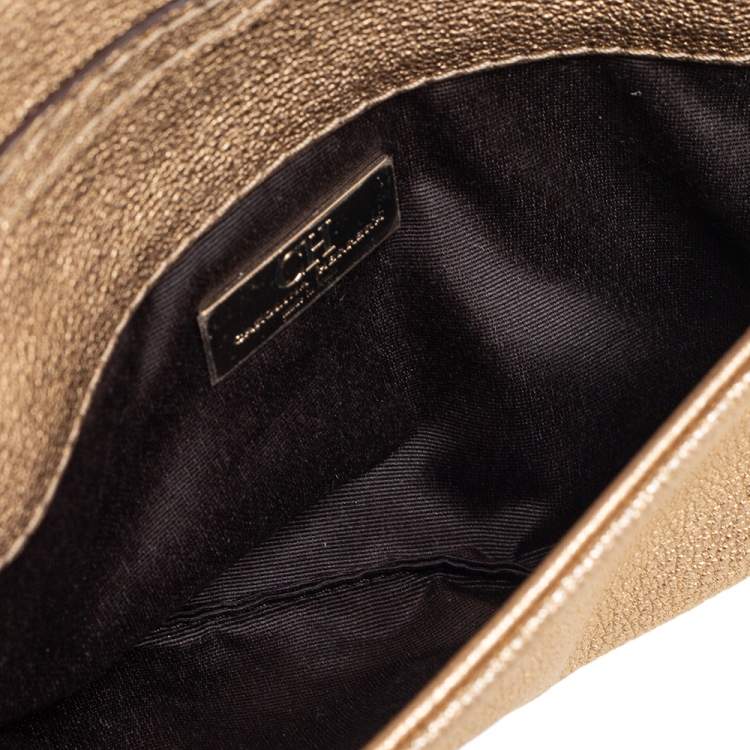 Pre Owned Carolina Herrera Metallic Gold Quilted Leather Flap Chain Shoulder Bag