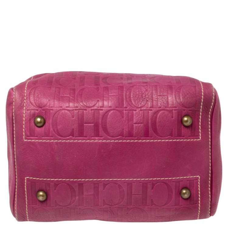 Pre Owned Carolina Herrera Fuchsia Monogram Embossed Leather Andy Boston Bag