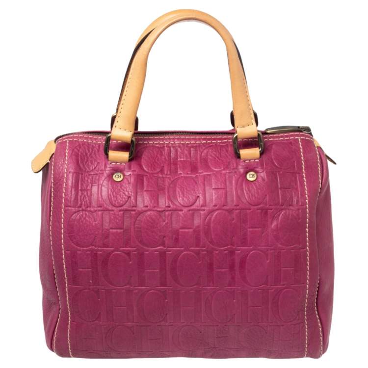 Pre Owned Carolina Herrera Fuchsia Monogram Embossed Leather Andy Boston Bag