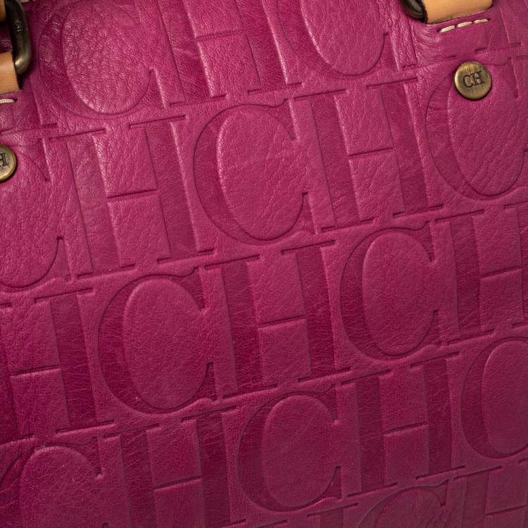 Pre Owned Carolina Herrera Fuchsia Monogram Embossed Leather Andy Boston Bag