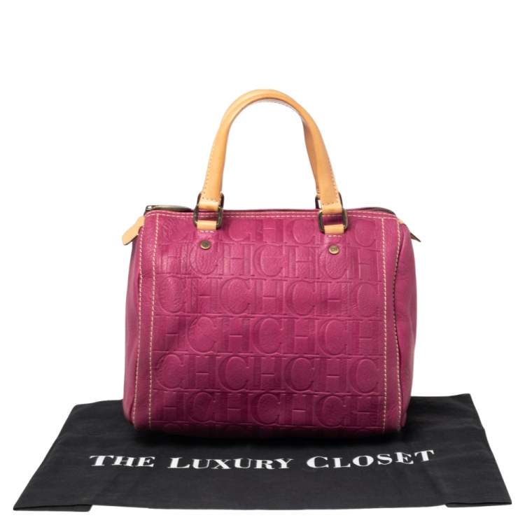 Pre Owned Carolina Herrera Fuchsia Monogram Embossed Leather Andy Boston Bag