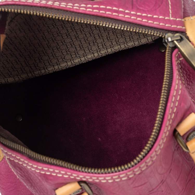Pre Owned Carolina Herrera Fuchsia Monogram Embossed Leather Andy Boston Bag