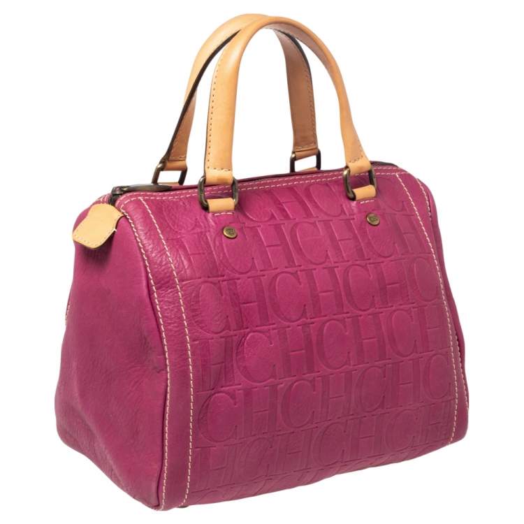 Pre Owned Carolina Herrera Fuchsia Monogram Embossed Leather Andy Boston Bag