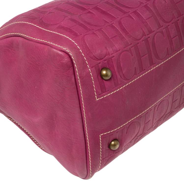 Pre Owned Carolina Herrera Fuchsia Monogram Embossed Leather Andy Boston Bag