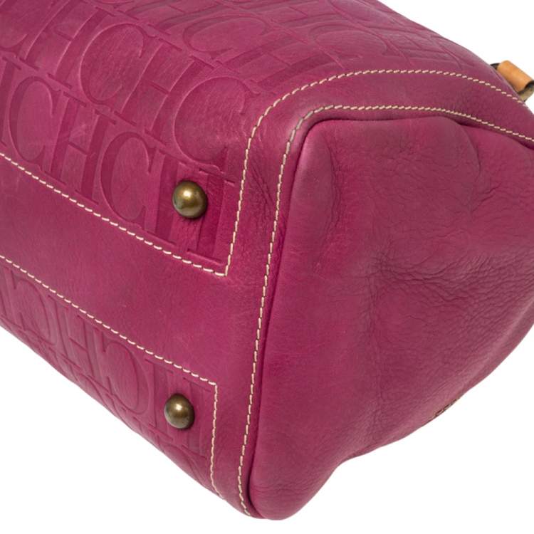 Pre Owned Carolina Herrera Fuchsia Monogram Embossed Leather Andy Boston Bag