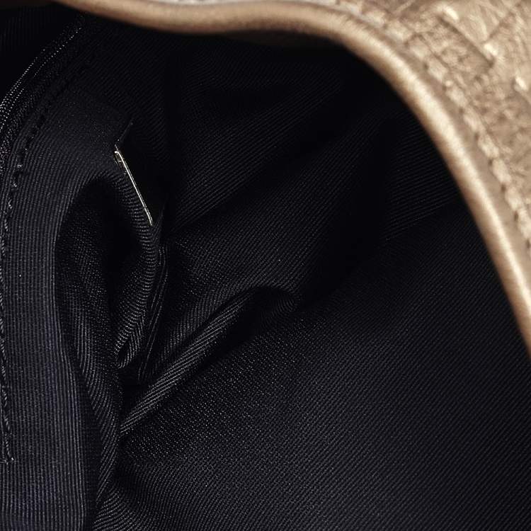 Pre Owned Carolina Herrera Gold Monogram Embossed Leather Chain Hobo