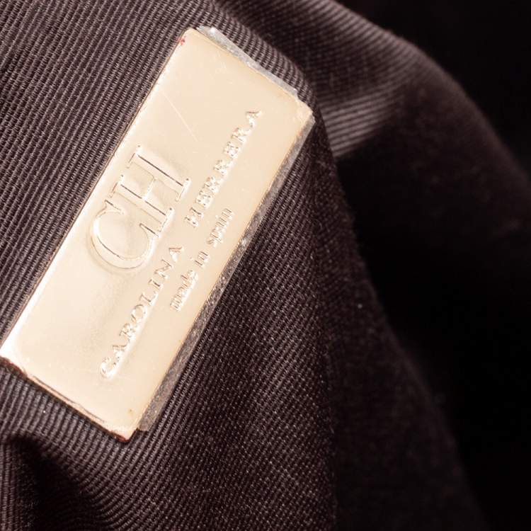 Pre Owned Carolina Herrera Red/Off White Monogram Canvas and Leather Hobo