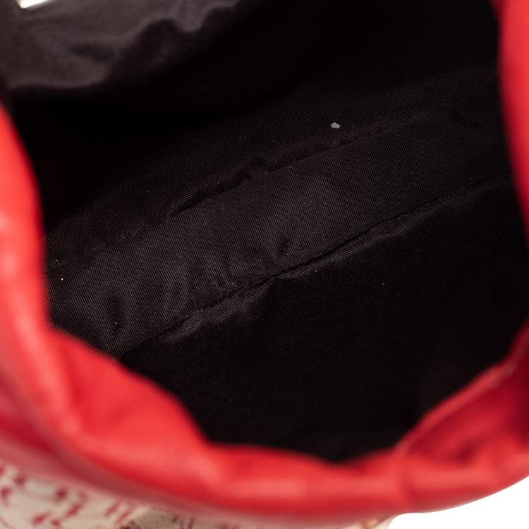 Pre Owned Carolina Herrera Red/Off White Monogram Canvas and Leather Hobo