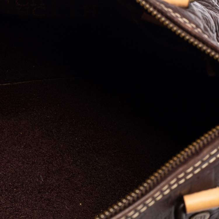 Pre Owned Carolina Herrera Dark Brown Monogram Embossed Leather Andy Boston Bag
