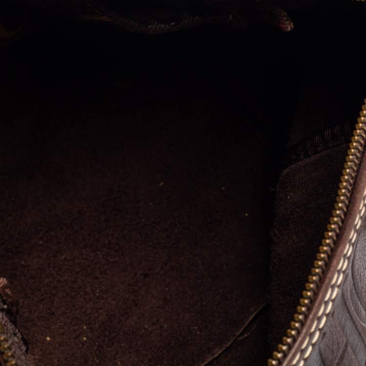 Pre Owned Carolina Herrera Dark Brown Monogram Embossed Leather Andy Boston Bag