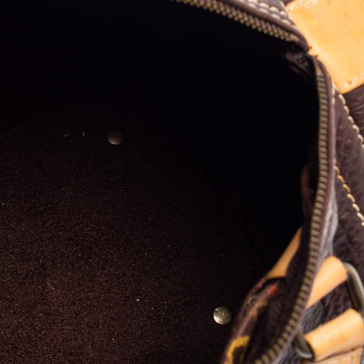 Pre Owned Carolina Herrera Dark Brown Monogram Embossed Leather Andy Boston Bag
