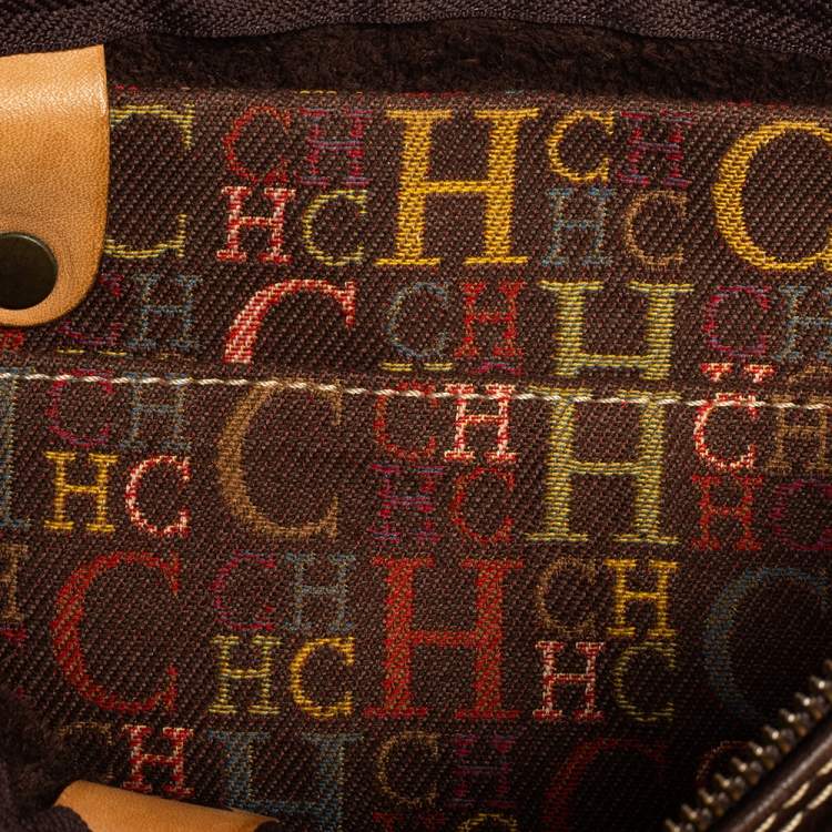 Pre Owned Carolina Herrera Dark Brown Monogram Embossed Leather Andy Boston Bag