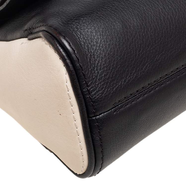 Pre Owned Carolina Herrera Black/White Leather Small Minuetto Top Handle Bag