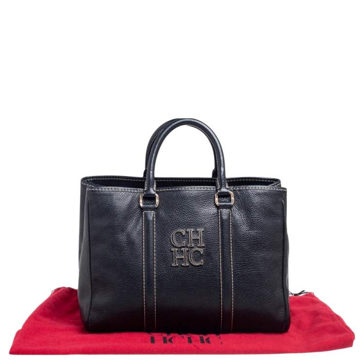 Pre Owned Carolina Herrera Black Leather Medium Matteo Tote