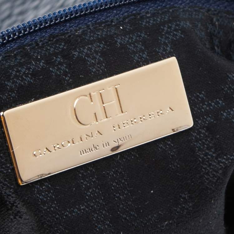 Pre Owned Carolina Herrera Navy Blue Grained Leather Chain Tassel Shoulder Bag