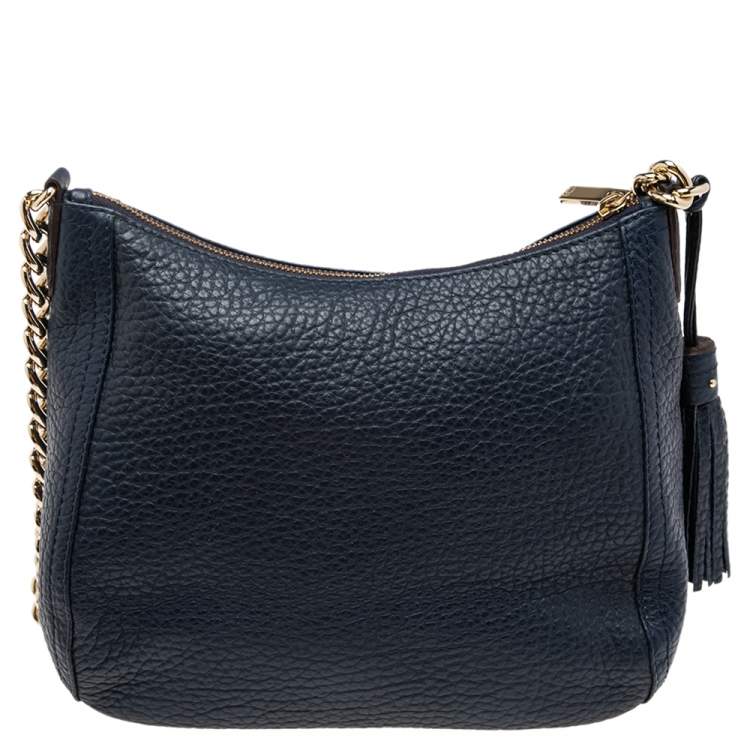 Pre Owned Carolina Herrera Navy Blue Grained Leather Chain Tassel Shoulder Bag