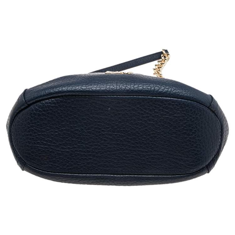 Pre Owned Carolina Herrera Navy Blue Grained Leather Chain Tassel Shoulder Bag