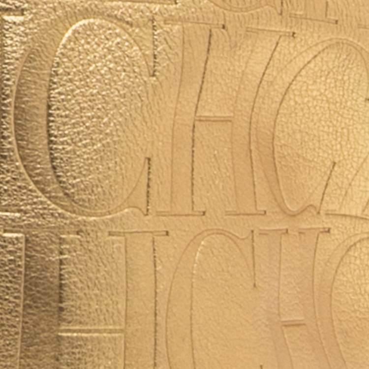 Pre Owned Carolina Herrera Gold Monogram Leather Matryoshka Tote