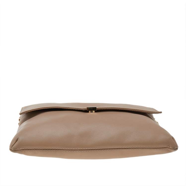 Pre Owned Carolina Herrera Beige Leather Shoulder Bag