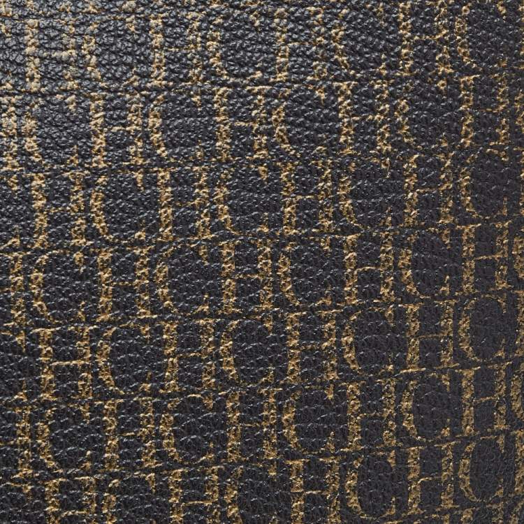 Pre Owned Carolina Herrera Dark Brown Monogram Leather Shopper Tote