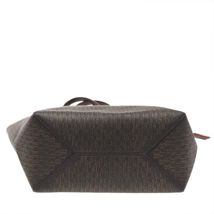 Pre Owned Carolina Herrera Dark Brown Monogram Leather Shopper Tote
