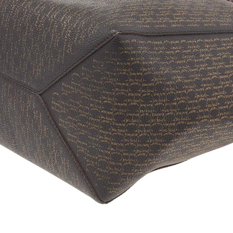 Pre Owned Carolina Herrera Dark Brown Monogram Leather Shopper Tote