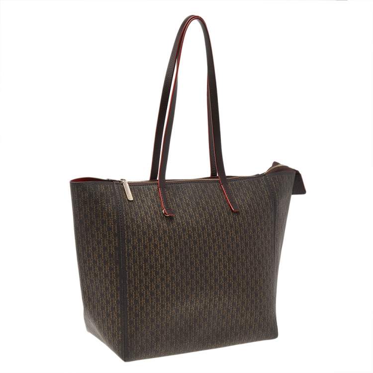 Pre Owned Carolina Herrera Dark Brown Monogram Leather Shopper Tote