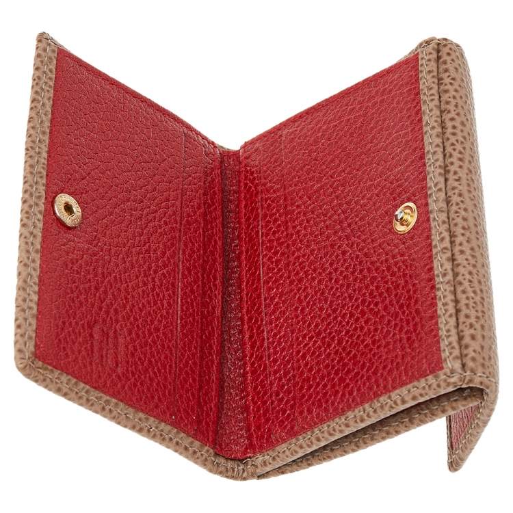 Pre Owned Carolina Herrera Beige Grained Leather Compact Wallet