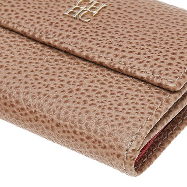 Pre Owned Carolina Herrera Beige Grained Leather Compact Wallet
