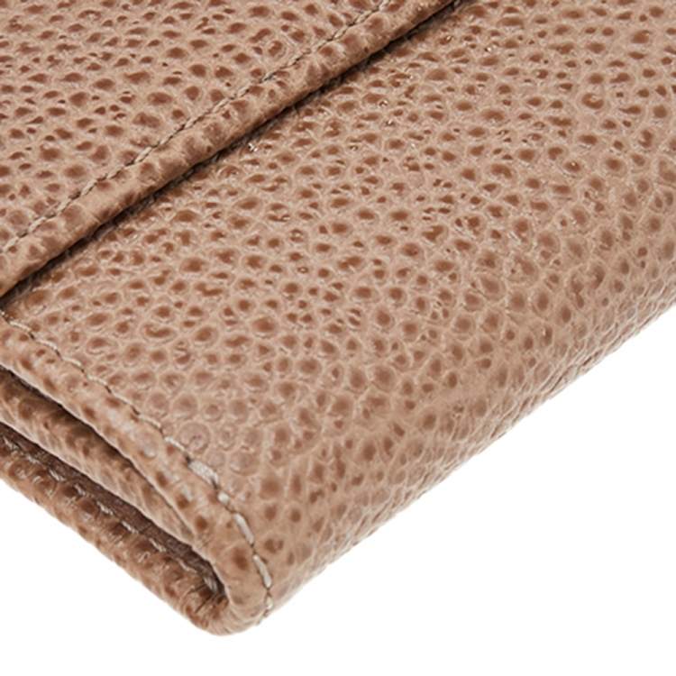 Pre Owned Carolina Herrera Beige Grained Leather Compact Wallet