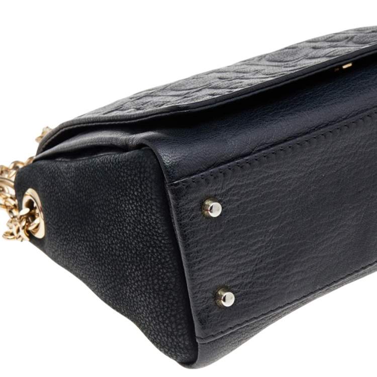 Pre Owned Carolina Herrera Black Leather Chain Flap Shoulder Bag