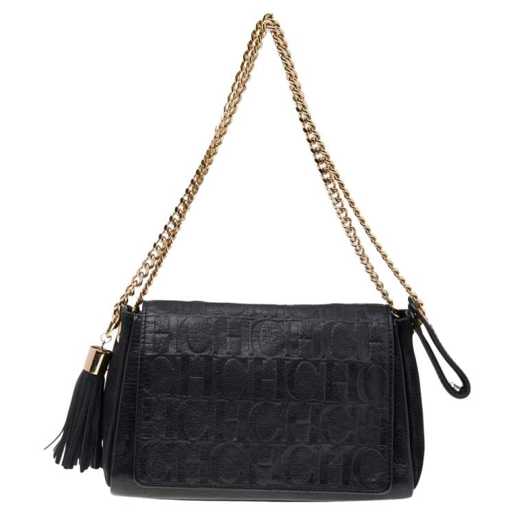 Carolina Herrera Black Leather Chain Flap Shoulder Bag Carolina Herrera ...