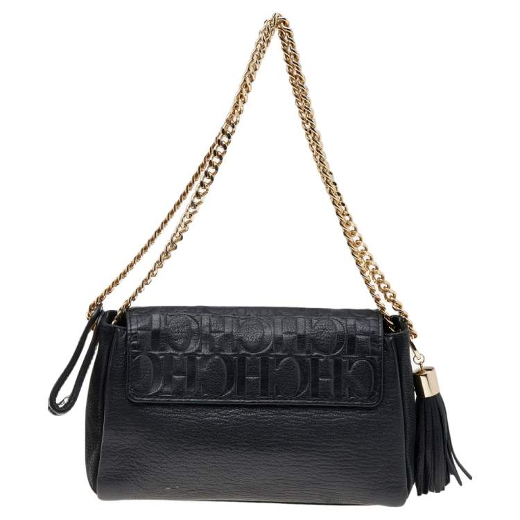 Carolina Herrera Black Leather Chain Flap Shoulder Bag Carolina Herrera