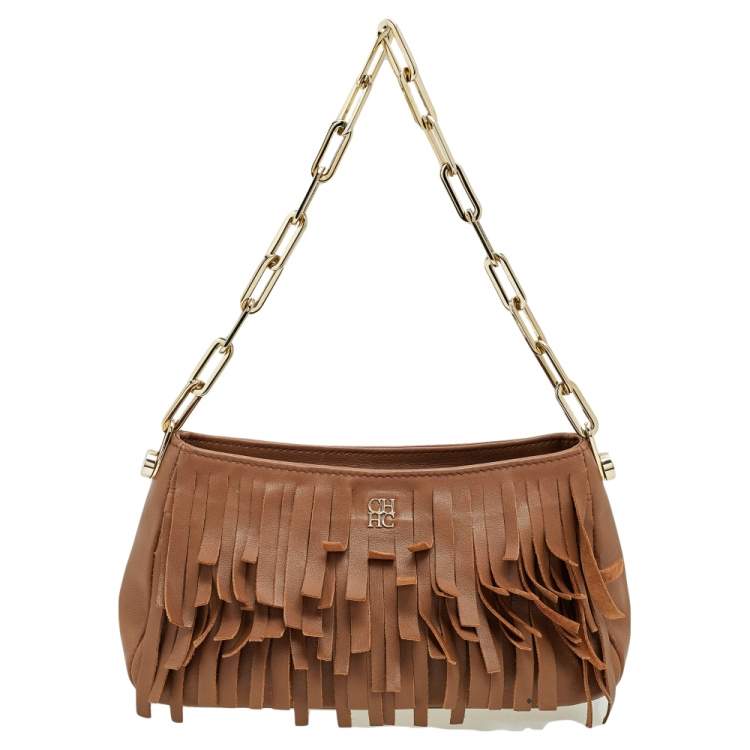 Carolina Hererra Brown Leather Fringe Chain Shoulder Bag Carolina Herrera |  The Luxury Closet