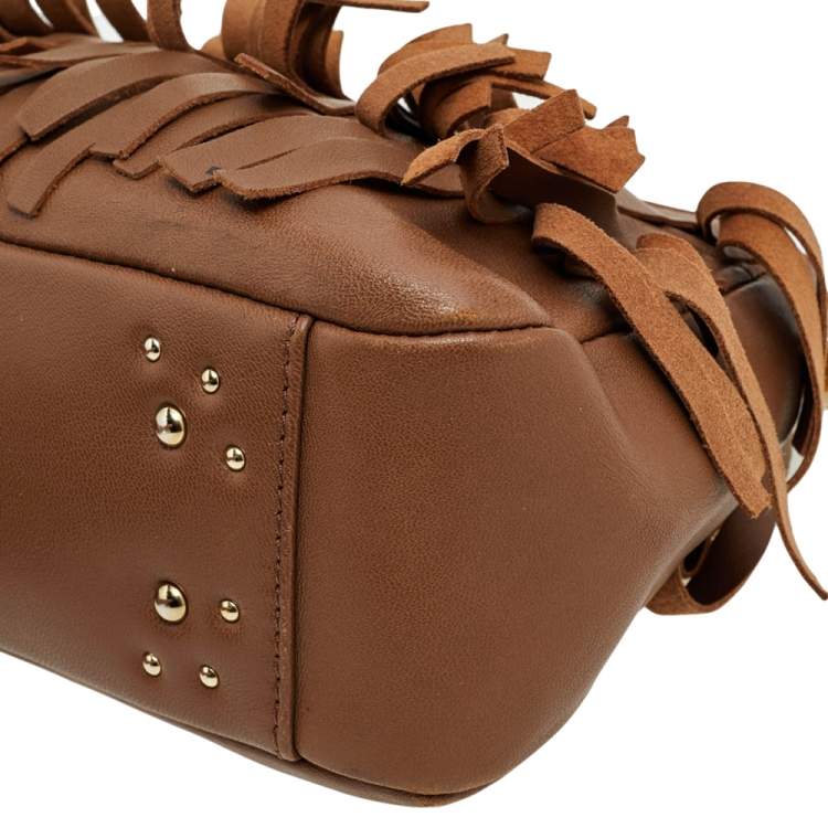 Pre Owned Carolina Hererra Brown Leather Fringe Chain Shoulder Bag