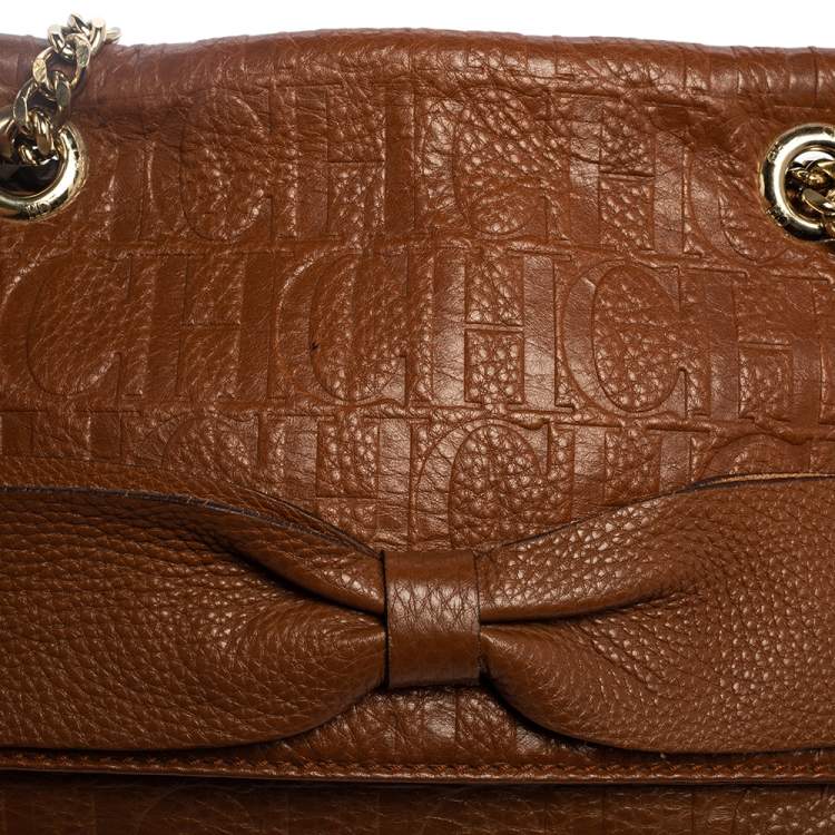 Pre Owned Carolina Herrera Brown Monogram Leather Audrey Shoulder Bag