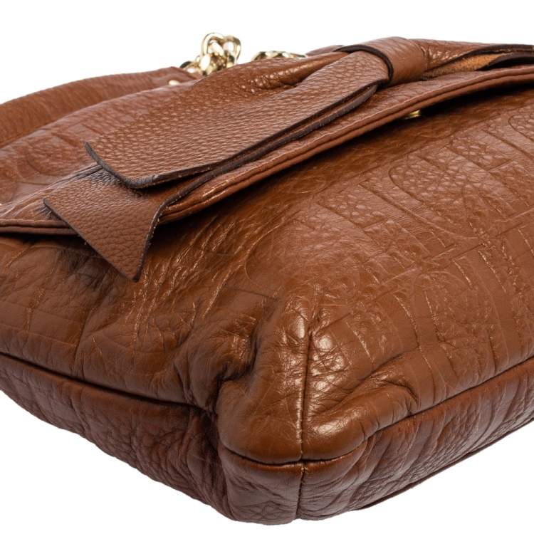 Pre Owned Carolina Herrera Brown Monogram Leather Audrey Shoulder Bag